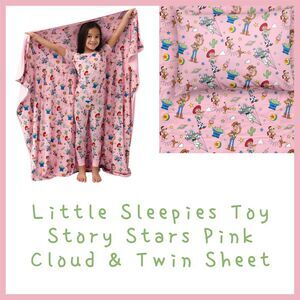 Little Sleepies Disney Toy Story Stars Cloud Blanket and Twin Sheet Pink NIB